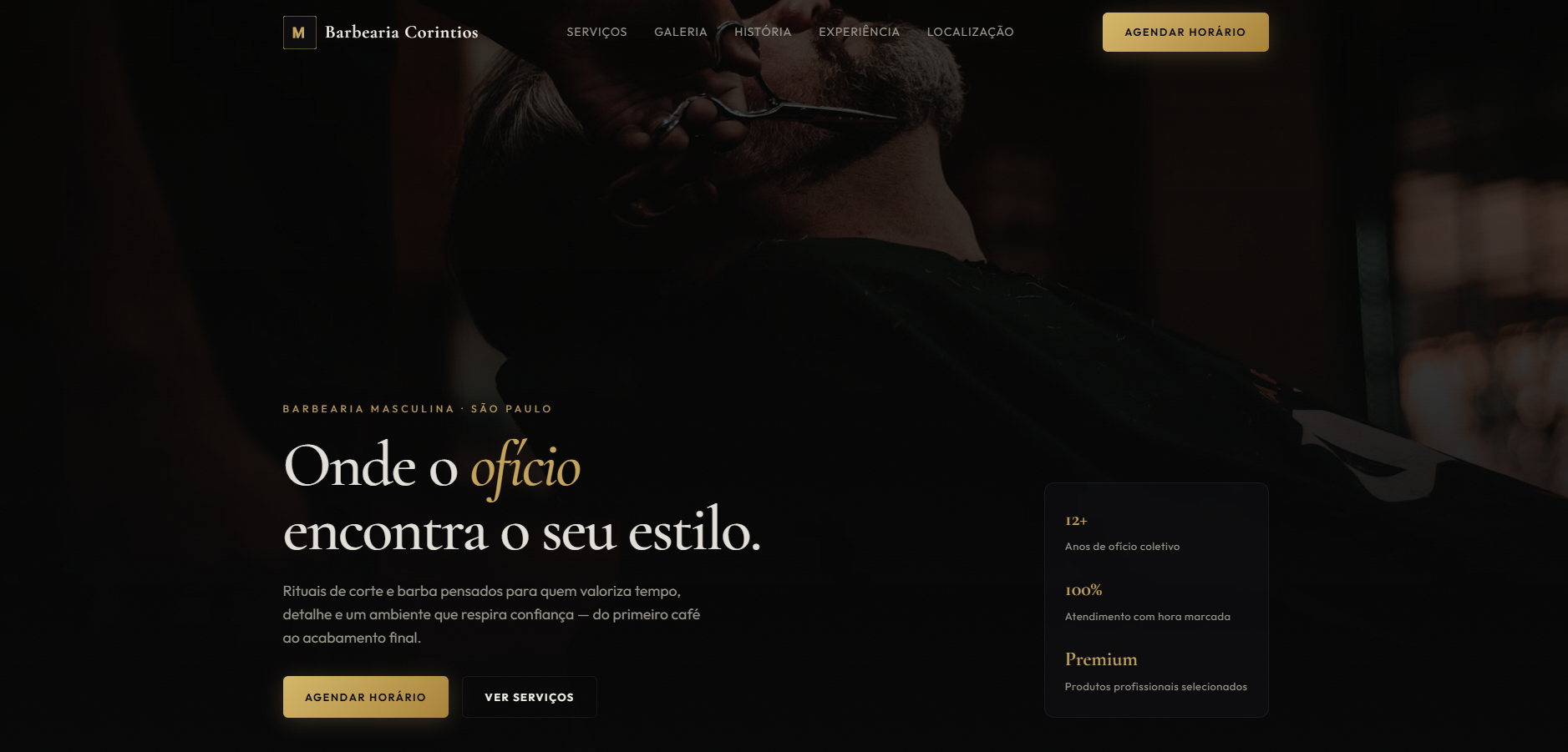 Prévia do site Barbearia Corintios